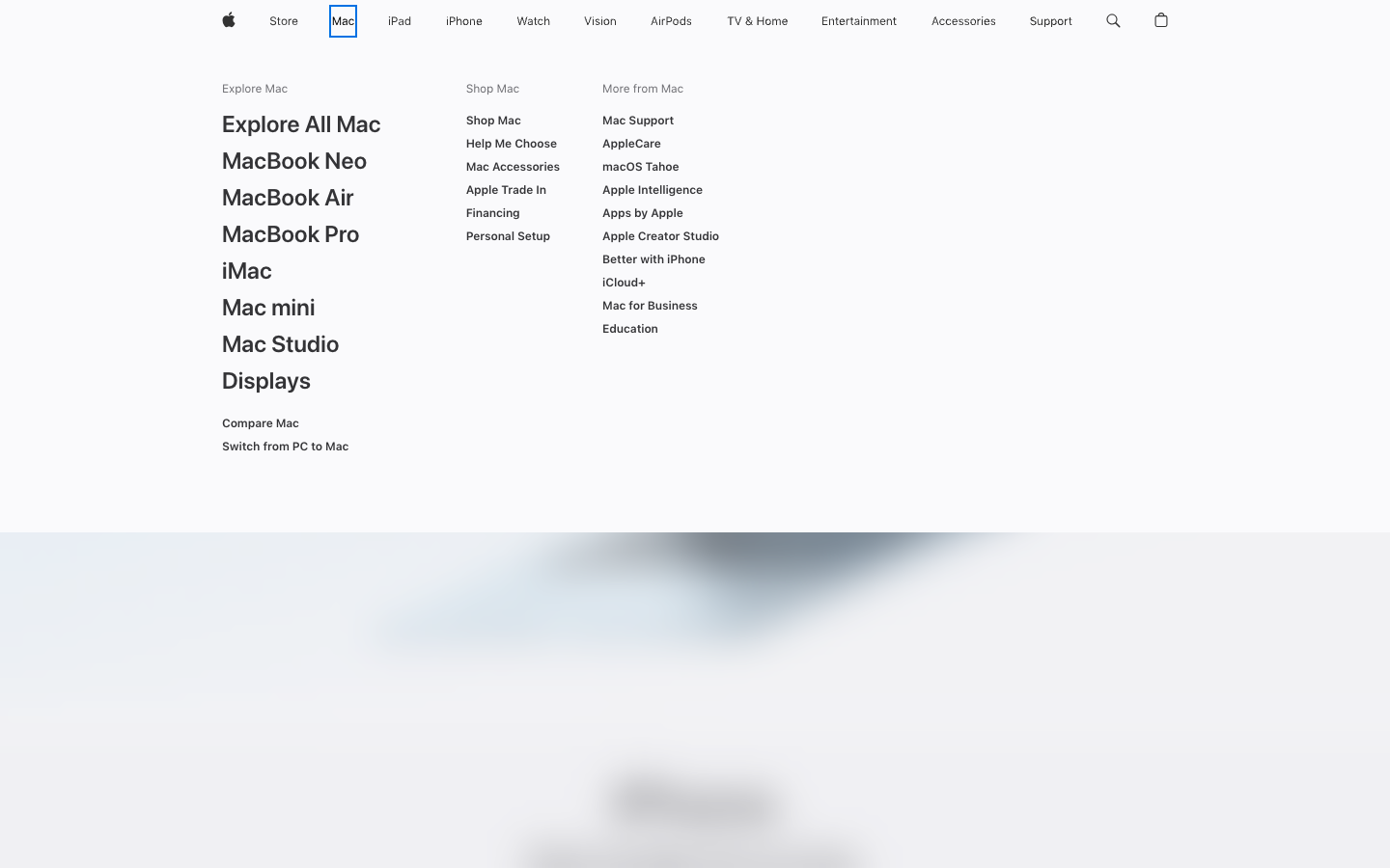 Apple Mac mega-menu