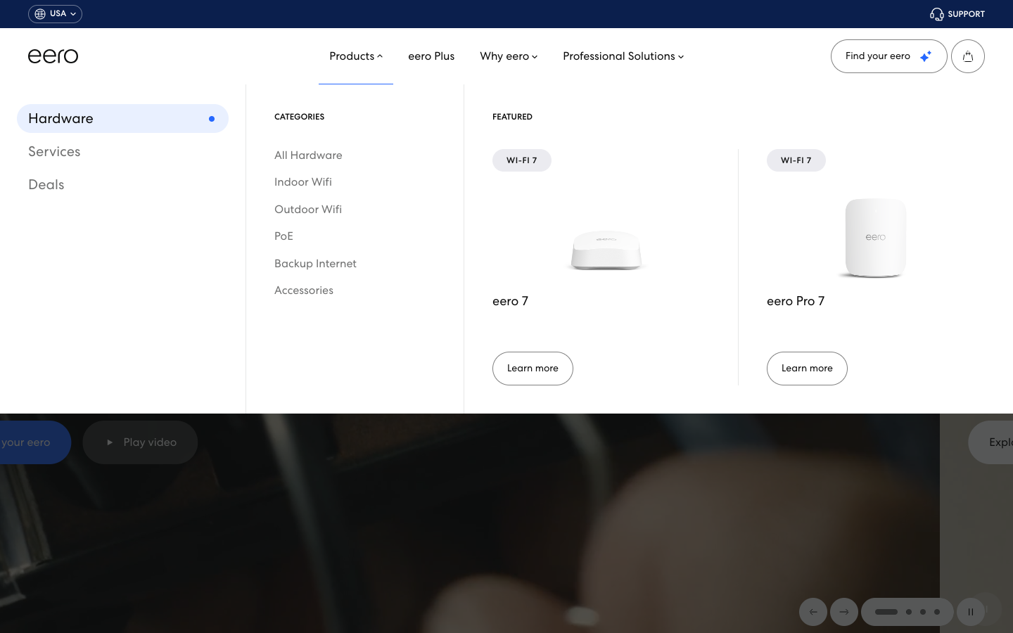 Eero Products mega-menu