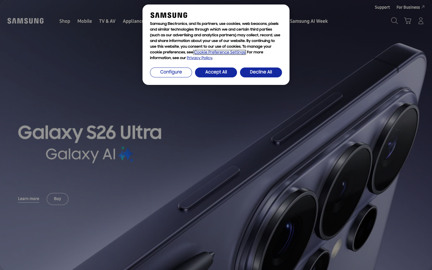 Samsung homepage hero