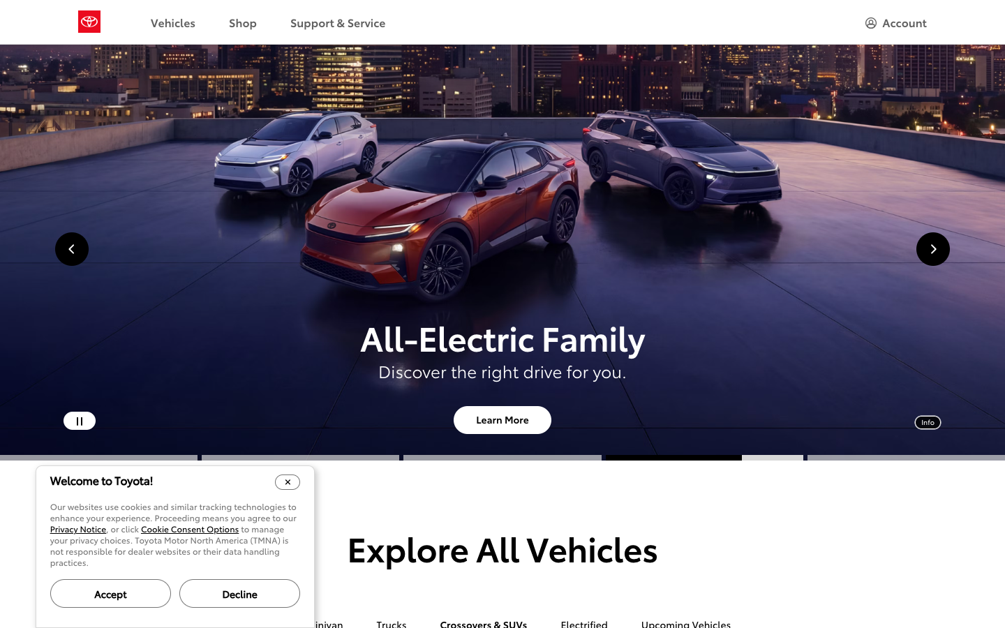 Toyota homepage hero