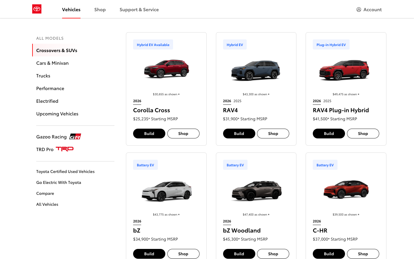 Toyota Vehicles side-mega-menu