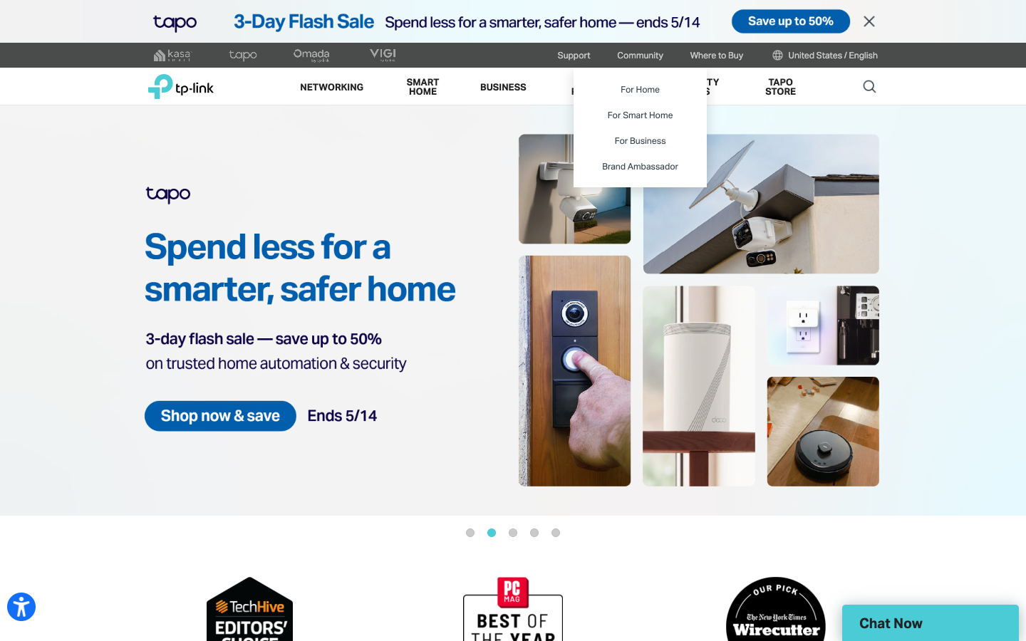 TP-Link SMART HOME dropdown — only 4 links