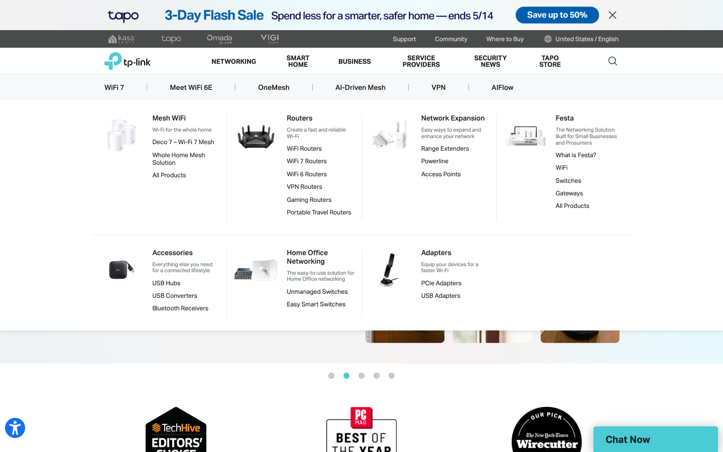 TP-Link NETWORKING mega-menu